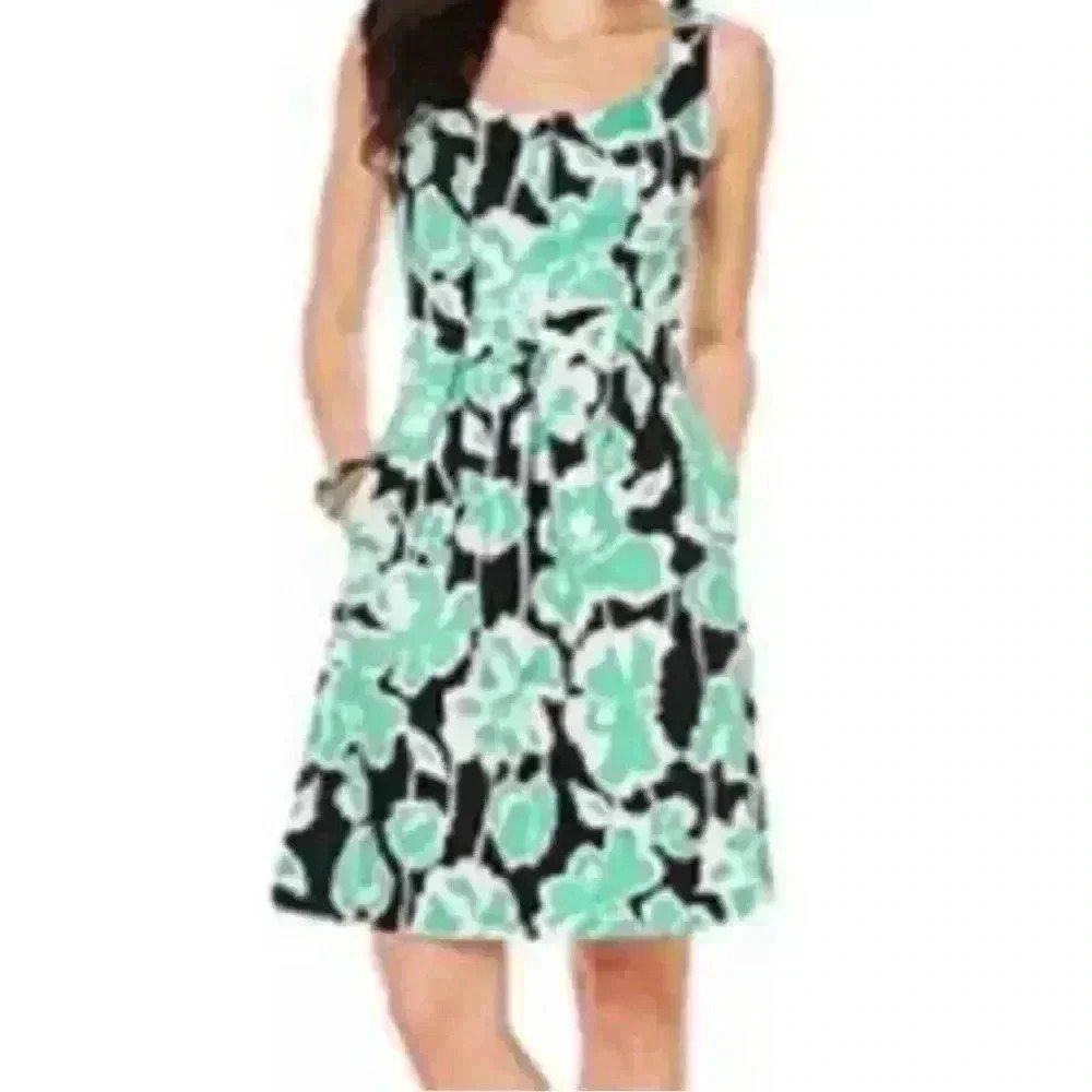 Nine West Women's Size 4 Black & Green Floral Midi Spring Summer Dress NEW